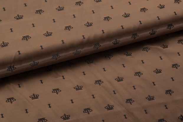 Voeringstof jacquard kronen VO10 goud-bruin