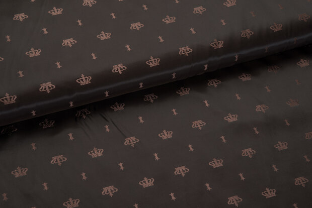 Voeringstof jacquard kronen VO11 donkerbruin