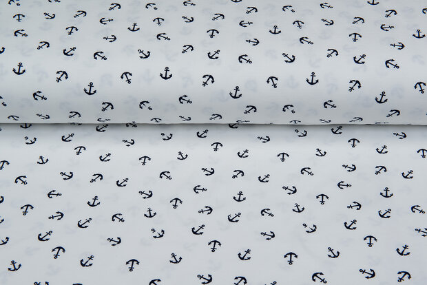 Katoenen Tricot bedrukt anchor ecru