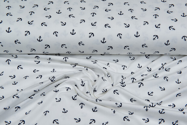 Katoenen Tricot bedrukt anchor ecru