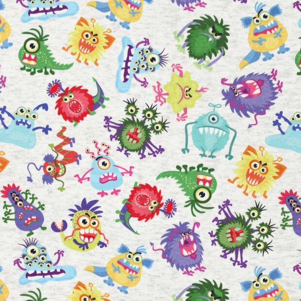 Alpenfleece bedrukt funny monsters lichtgrijs