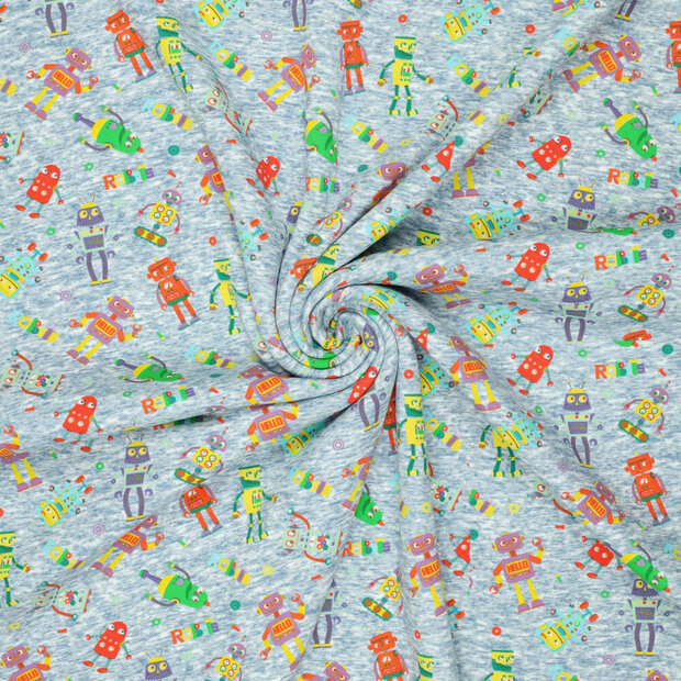 Alpenfleece bedrukt funny robots jeansblauw