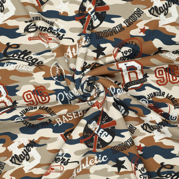Alpenfleece bedrukt baseball camo bruin-blauw