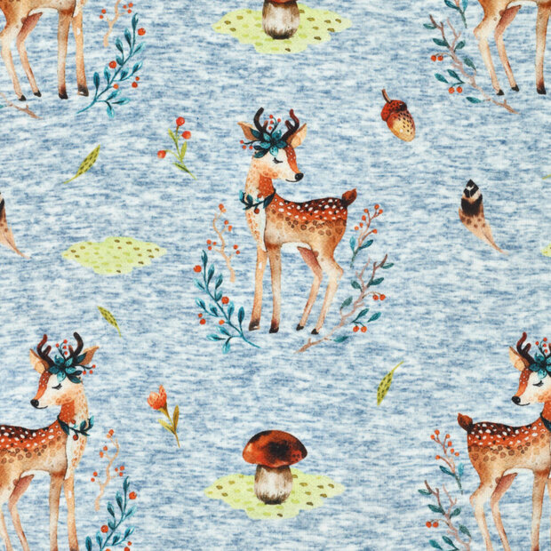 Alpenfleece bedrukt cute deer jeansblauw