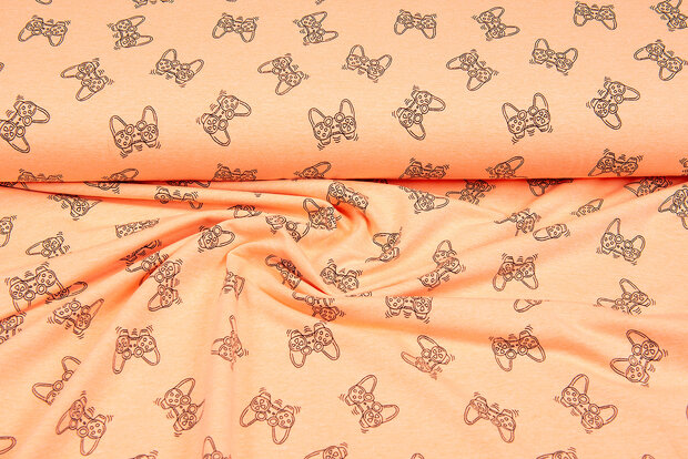 French terry bedruckt game controller neon oranje