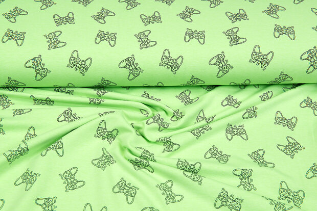 French terry bedruckt game controller neon groen