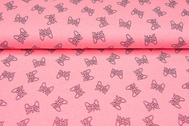 French terry bedruckt game controller neon roze