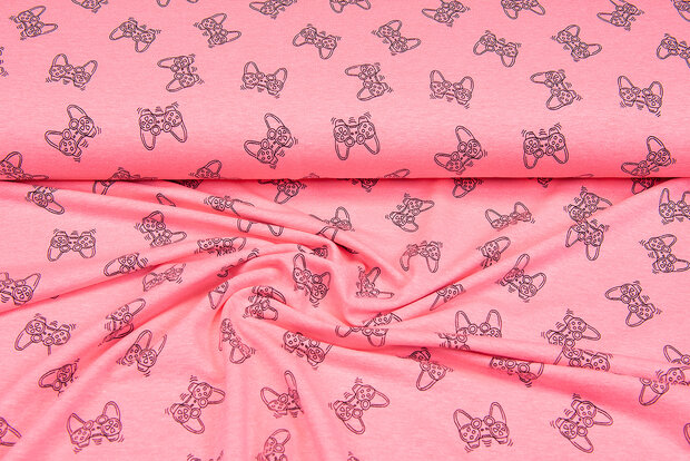 French terry bedruckt game controller neon roze