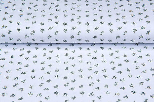 Katoenen Tricot bedrukt mini branches wit