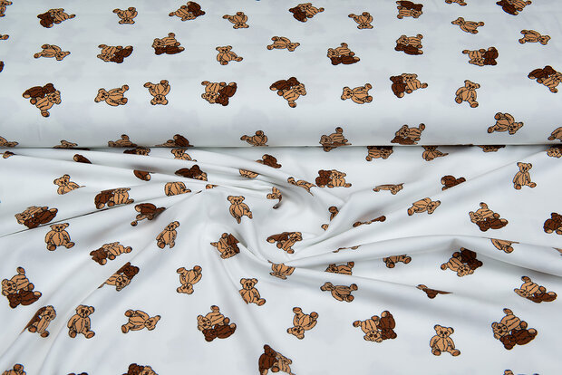Katoenen Tricot bedrukt teddy off-white
