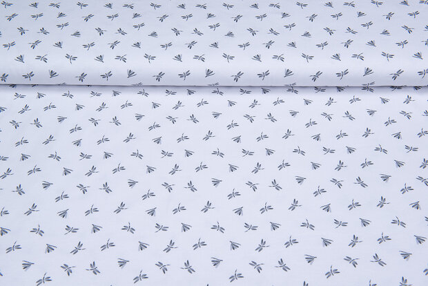Katoenen Tricot bedrukt dragonfly wit
