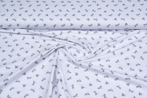 Katoenen Tricot bedrukt dragonfly wit