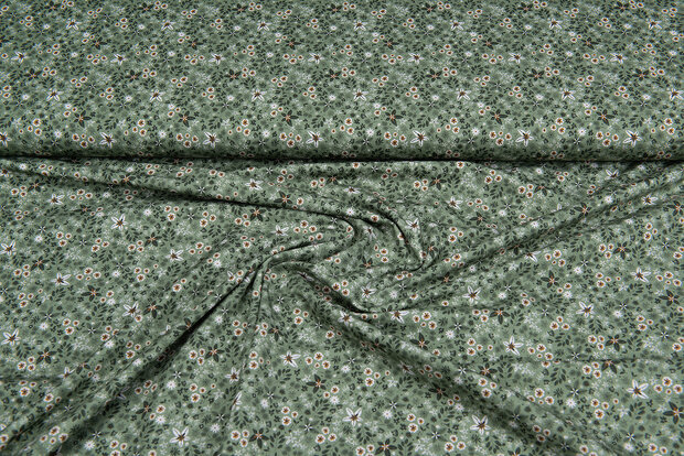 Katoenen Tricot bedrukt twigs groen