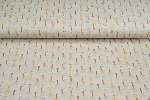 Katoenen Tricot bedrukt palmtree khaki