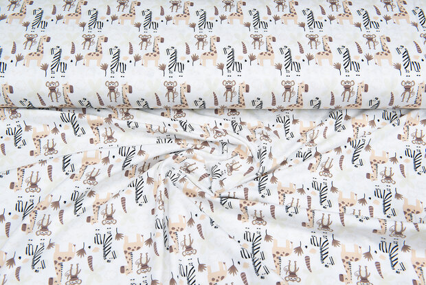 Katoenen Tricot bedrukt safari wit