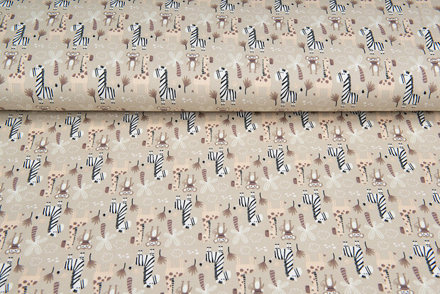 Katoenen Tricot bedrukt safari khaki
