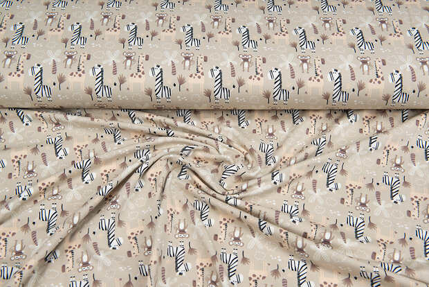 Katoenen Tricot bedrukt safari khaki