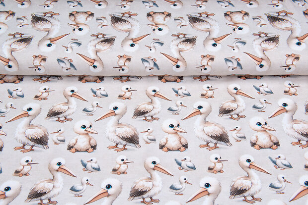 Katoenen Tricot bedrukt little pelican