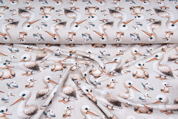 Katoenen Tricot bedrukt little pelican