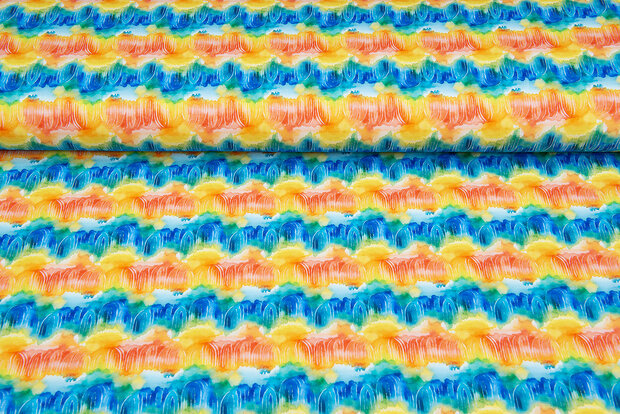 Katoenen Tricot bedrukt colorful rainbow