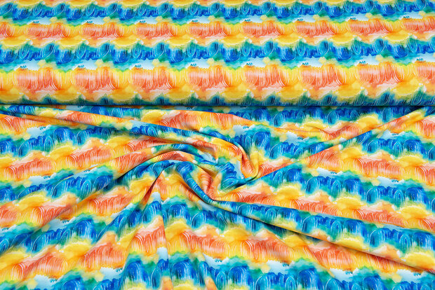 Katoenen Tricot bedrukt colorful rainbow