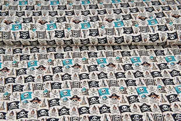 Katoenen Tricot bedrukt pirate beige