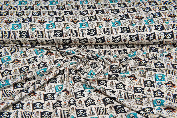 Katoenen Tricot bedrukt pirate beige