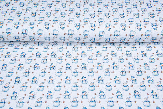 Katoenen Tricot bedrukt snowman ecru