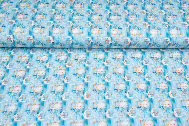 Katoenen Tricot bedrukt good night blauw
