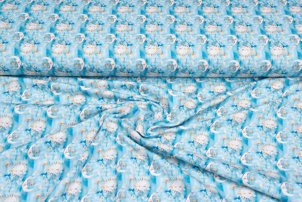 Katoenen Tricot bedrukt good night blauw