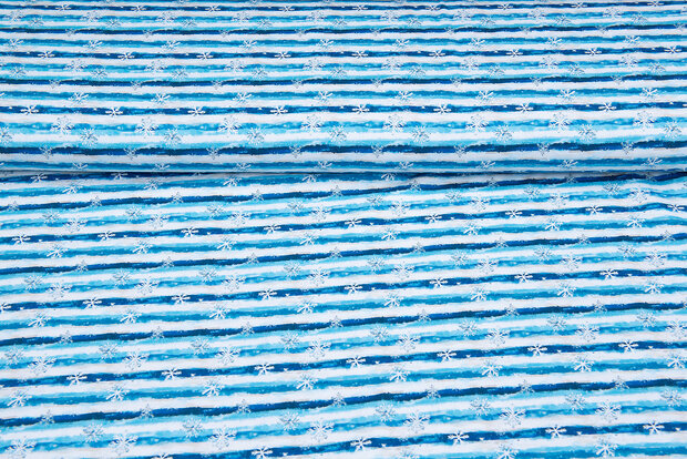 Katoenen Tricot bedrukt snow stars stripes