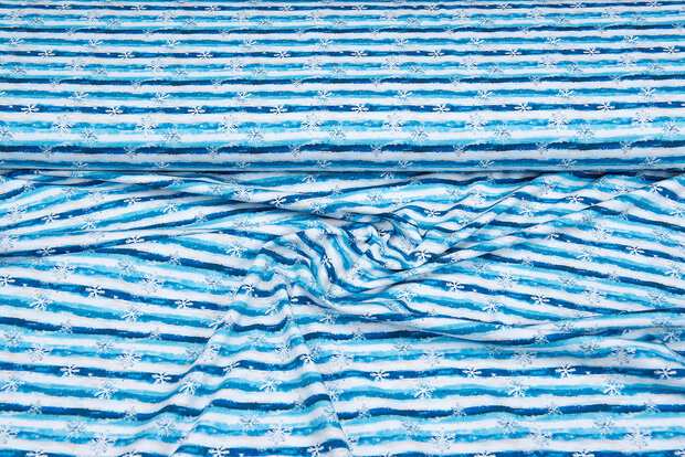 Katoenen Tricot bedrukt snow stars stripes