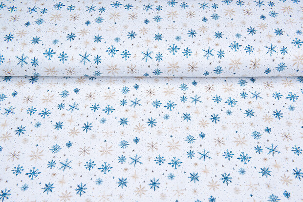 Katoenen Tricot bedrukt snow stars ecru