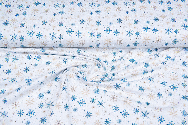 Katoenen Tricot bedrukt snow stars ecru