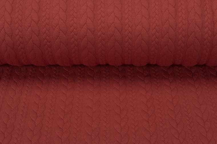 Gebreide kabel jacquard stof koraalrood