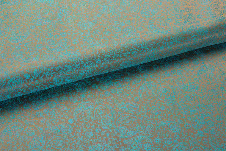 Voeringstof jacquard small Paisley VO90 goud-turquoise