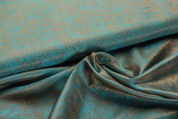 Voeringstof jacquard small Paisley VO90 goud-turquoise