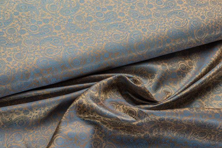 Voeringstof jacquard small Paisley VO88 goud-kobalt