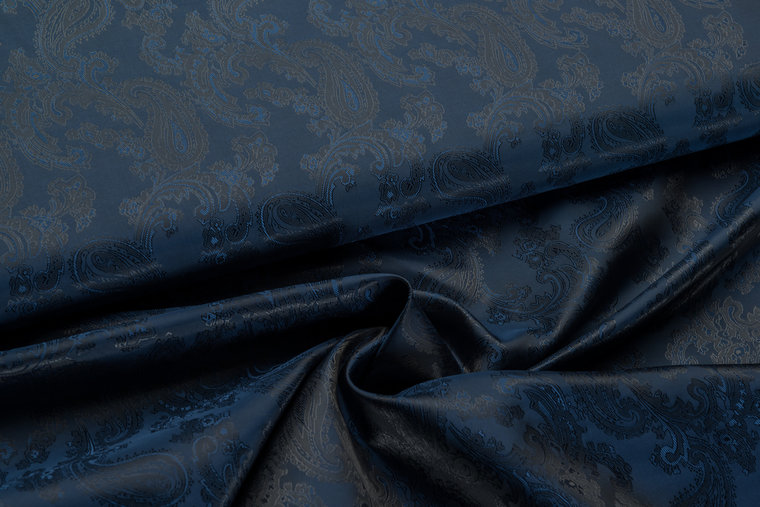 Voeringstof jacquard Paisley VO82 donkerblauw-kobalt