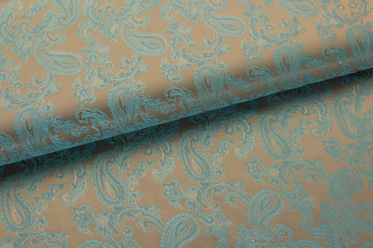 Voeringstof jacquard Paisley VO83 goud-aqua