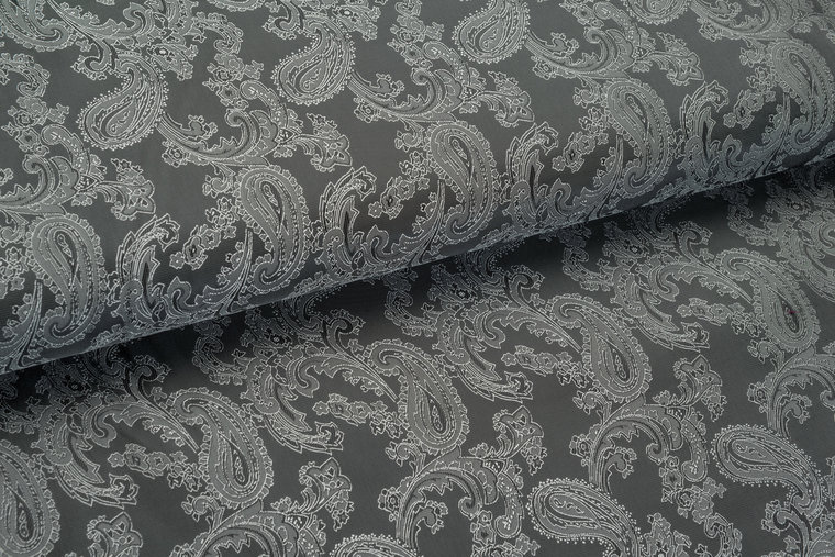 Voeringstof jacquard Paisley VO69 donkergrijs-zilvergrijs