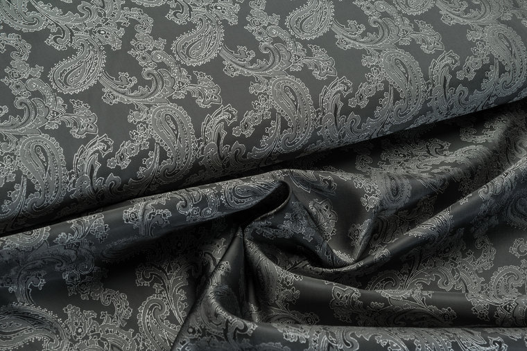 Voeringstof jacquard Paisley VO69 donkergrijs-zilvergrijs