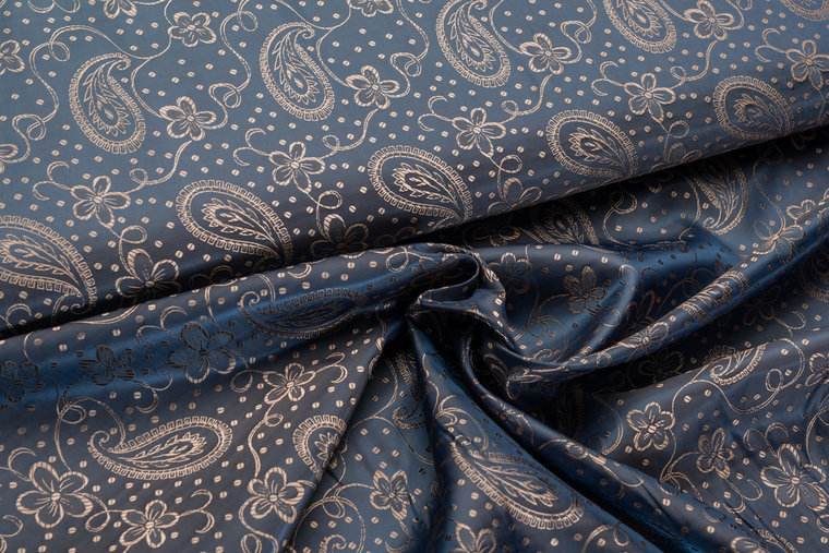 Voeringstof jacquard Paisley Flower VO42 paars-rosegoud