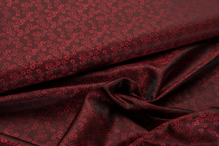 Voeringstof jacquard Little Flower VO32 bordeaux-rood