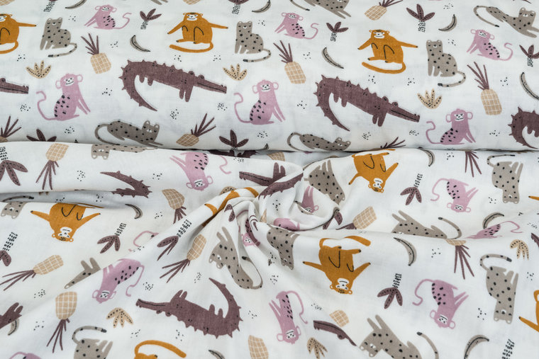 Katoenen Mousseline bedrukt glad jungle