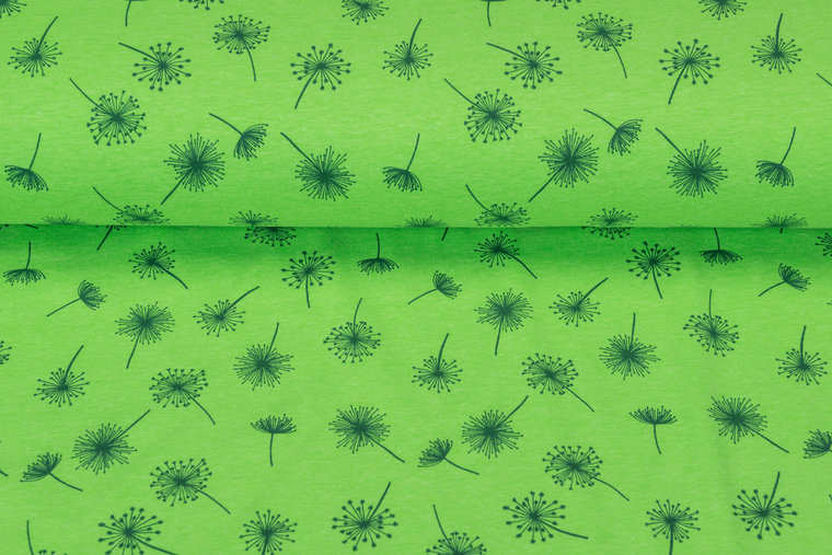 Katoenen Tricot bedrukt Neon Blowball groen