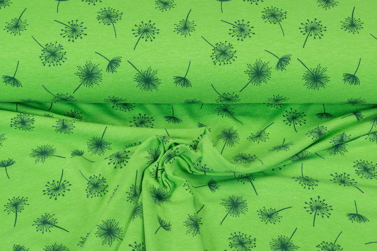 Katoenen Tricot bedrukt Neon Blowball groen