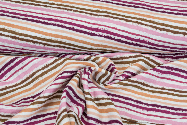 Katoenen Mousseline bedrukt smal stripes