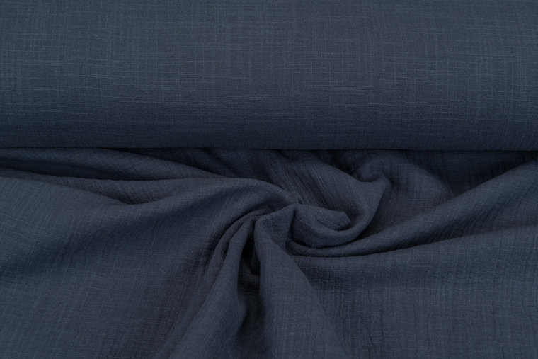Katoenen Mousseline linnen look blauw-grijs