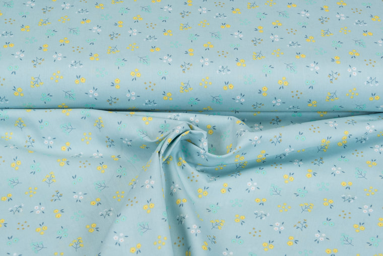 Katoen Poplin bedrukt little flower mint